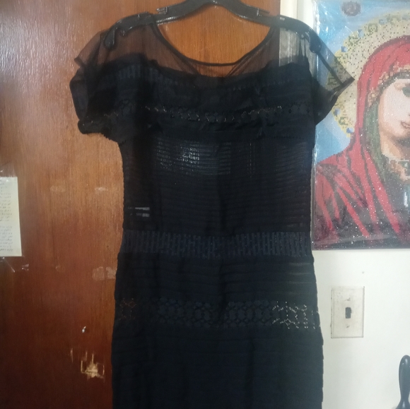 Diane Von Furstenberg Mabel Black Silk Dress Size 0 Lace Crochet Trim Shift - Picture 4 of 16